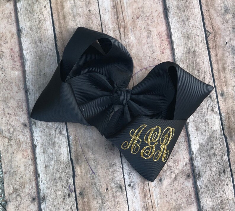Black and Gold Hair Bow Black and Gold Monogram Bow Etsy
