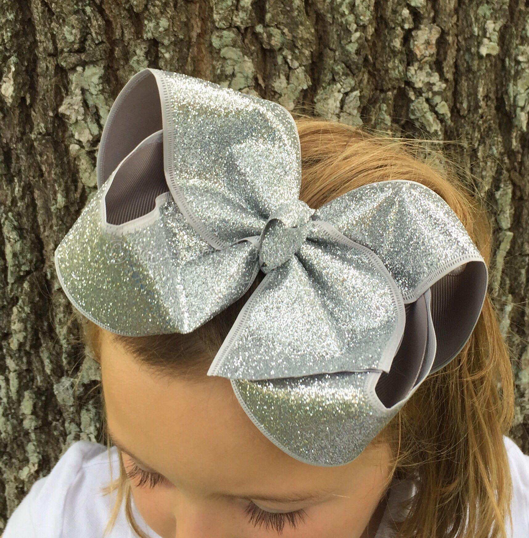 XL Silver Hair Bow - Big Silver Hair Bow - Big Hair Bows - Big Hairbo…