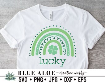 St. Patrick's Day Boho rainbow svg, Lucky 4 leaf clover svg, cut file for Cricut and Silhouette, dxf, png, jpg, eps