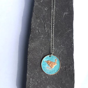 Wren farthing pendant on sterling silver chain image 2