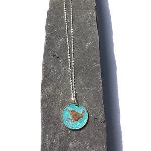 Wren farthing pendant on sterling silver chain image 3