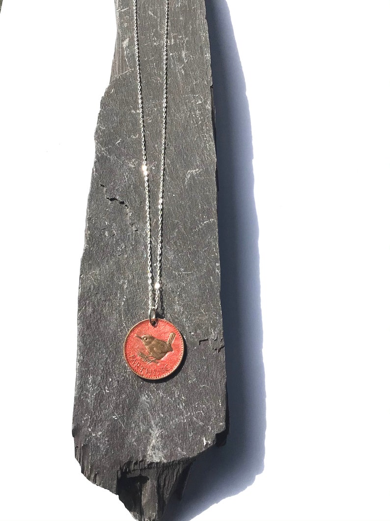Wren farthing pendant on sterling silver chain image 5