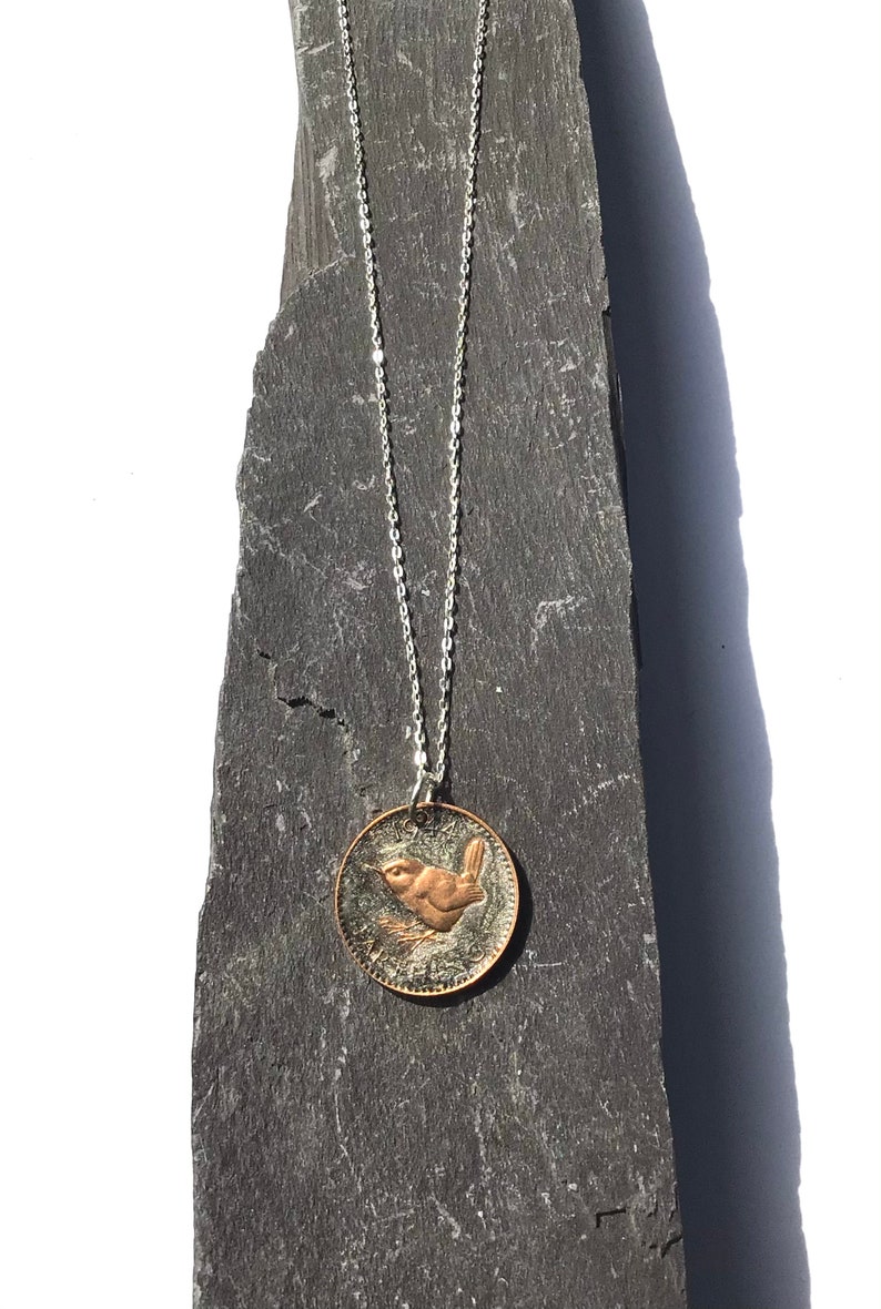 Wren farthing pendant on sterling silver chain image 6