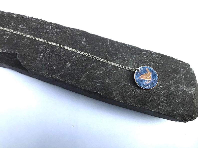 Wren farthing pendant on sterling silver chain image 8