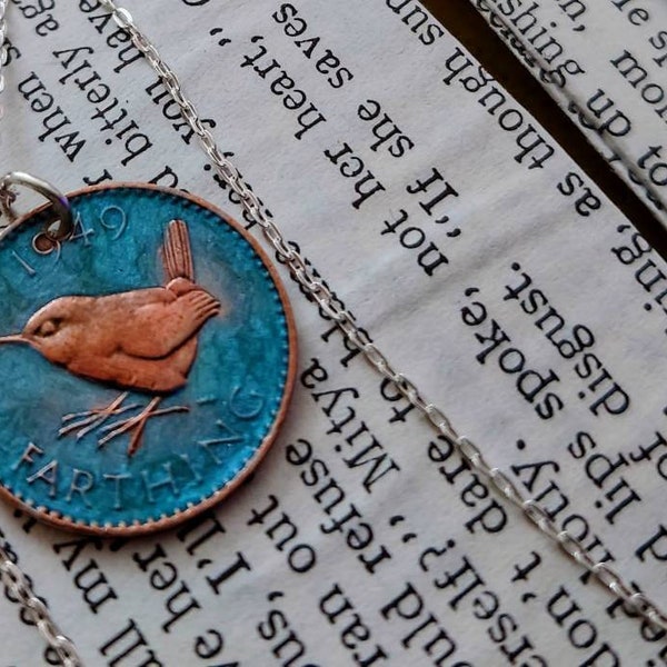 Wren farthing pendant on sterling silver chain