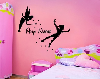 Tinkerbell Peterpan & Personalised Name - Wall sticker - Childrens bedroom - Nursery - Vinyl Decal