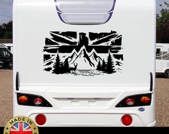 Union Jack Mountain Viny Decal Sticker Style Camper Van Motorhome UK Graphic