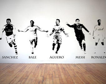 World Class Footballers - Vinyl Transfer - Wall Stickers - Sanchez . Bale . Aguero . Messi . Ronaldo
