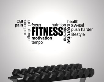Fitness word cloud - Motivational - Wall sticker - Contemporary - Vinyl Decal - Gym Fitness