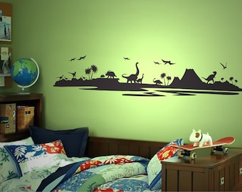 Dinosaur landscape scene - Wall sticker - Children's bedroom - Nursery - Vinyl Transfer