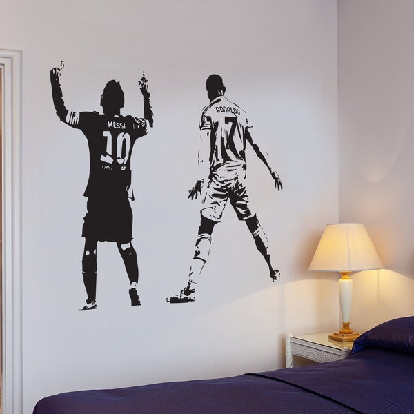 Messi et Ronaldo - Sticker mural football - Décalcomanie en vinyle - Sticker - Chambre d'enfants