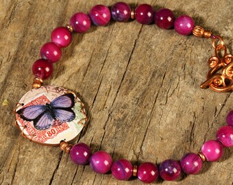 Purple Butterfly Beaded Handmade Bracelet