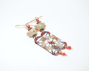 Artisan Enamel Dangle Earrings: Lampwork Boho Jewelry