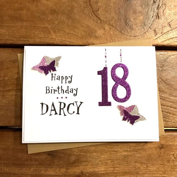 Handmade personalised 18th Birthday card- Friend, Sister, Auntie, Niece - choice of 4 colours
