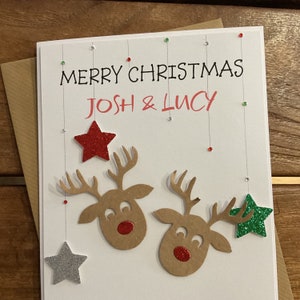 Handmade personalised couple Christmas card personalised with couples names. image 2