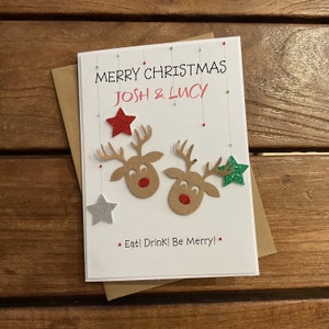 Handmade personalised couple Christmas card- personalised with couples names.