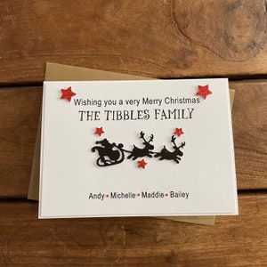 Handmade Personalised Family Christmas Card- personalised with surname and individual names.