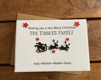 Handmade Personalised Family Christmas Card- personalised with surname and individual names.