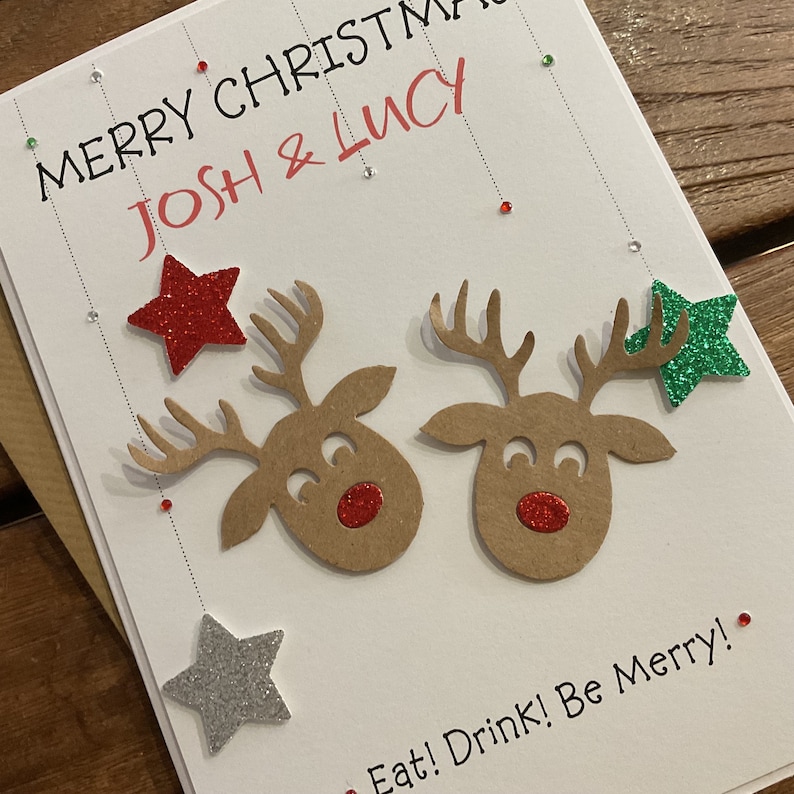 Handmade personalised couple Christmas card personalised with couples names. image 4