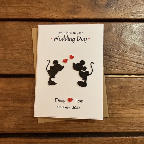 Tarjeta de boda, compromiso o aniversario personalizada hecha a mano inspirada en Disney.