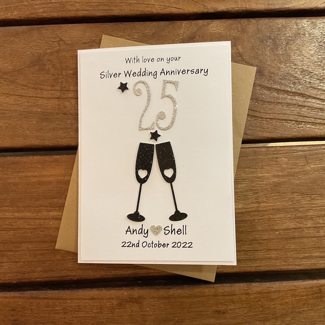 Handmade Personalised Silver Wedding Anniversary Card Personalised With ...