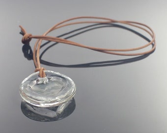 Genuine 1960s Lindshammar Love Heart Necklace, All Hand Made in Sweden, with Leather String, Vintage Glass Jewellery, Romantic Gift