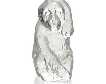 Figurine de singe à dos plat en verre coulé vintage des années 1960, verre suédois, fabriqué par Lindshammar de Suède, taille 60 mm X 30 mm, cadeau pour les amoureux des animaux