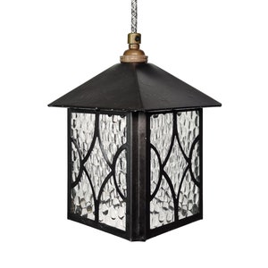 Vintage 1950s Black Metal with Glass Arts and Crafts Hall Lantern Lamp - Rewired