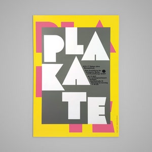 Cartel original de la exposición de arte y diseño 'Plakate' de los años 70: anuncio de estilo pop art.