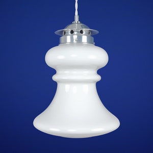 Vintage 1960s Scandinavian Opaline White Glass Baluster Pendant Lamp - MCM Lighting