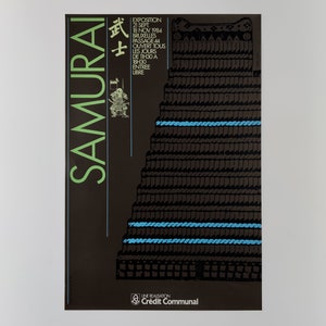 Póster de exposición de samuráis belgas y japoneses original de la década de 1980 - Samurai