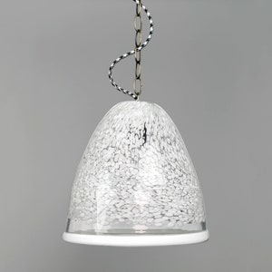 HUGE 1970s Murano Incalmo Pendant Lamp, With Applied White Rim, 30cm x 28cm Size, Italian Lighting, Vintage Decor, Vistosi Style