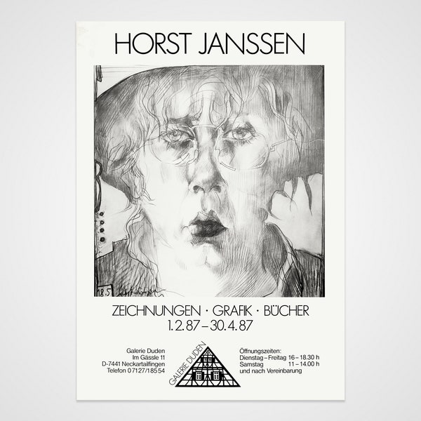 Original Vintage 1980er Jahre KunstAusstellung Poster - Horst Janssen - Galerie Duden Germany