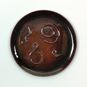 1950s Mid Century MCM Enamel On Copper Brown Pin Dish - Atomic / Sputnik Design