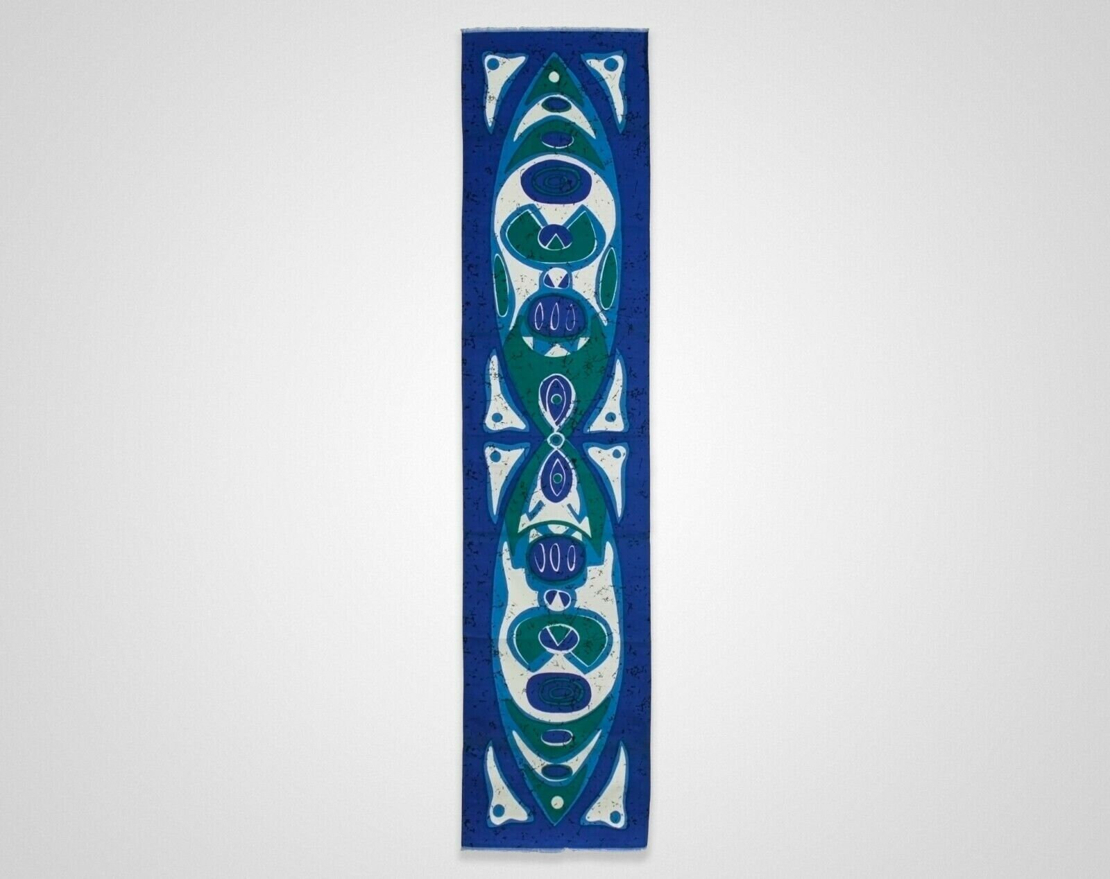 Vintage 1960S Long Abstract Blue Tiki'/Hawaiian Fish Fabric Table Runner Wall Hanging - Plus de 1 Mè