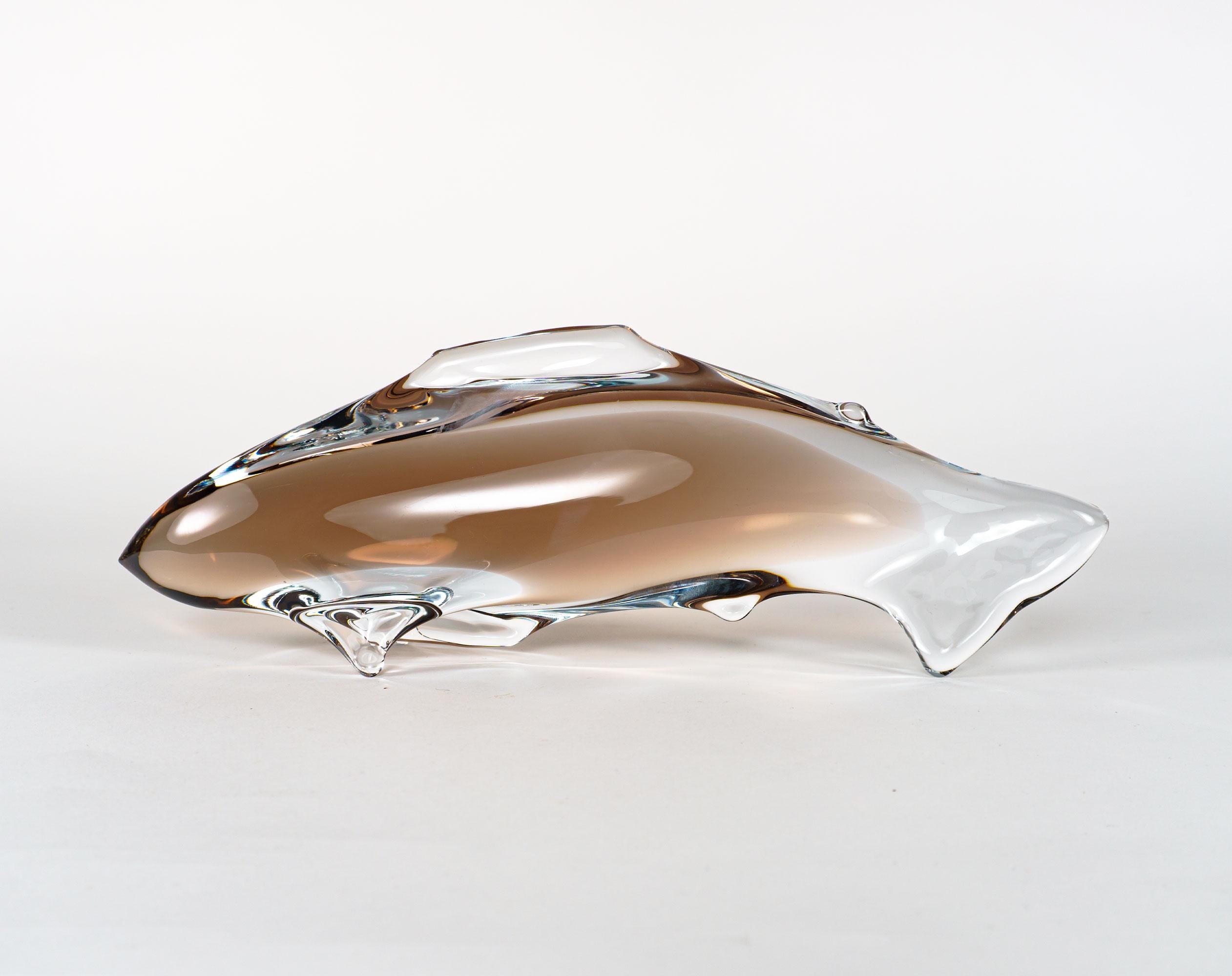 Vintage 1960s Czech Cased Glass Fish Sculpture Designed by