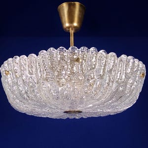 Large Vintage 1960s Orrefors Carl Fagerlund Brass & Crystal ‘Embassy’ Pendant Lamp