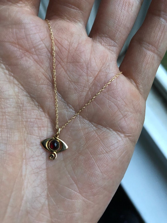 Edwardian Garnet Evil Eye Charm Necklace