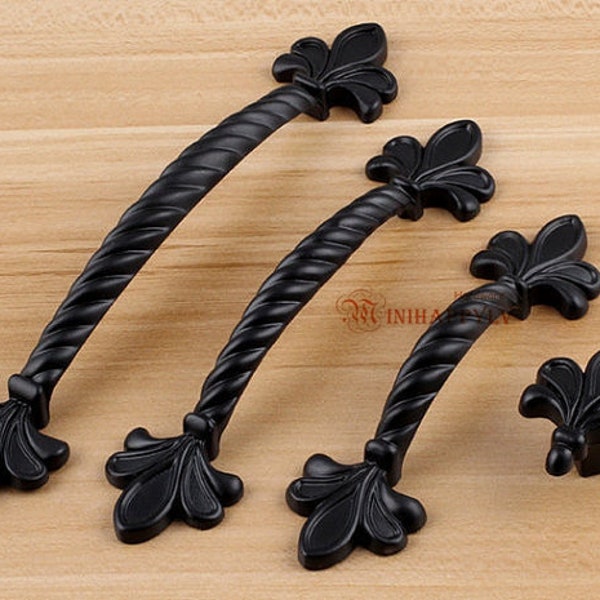 2.5"3.78" 5"Black Fleur De Lis Drawer Pulls Handles Knobs Dresser Knobs Pull Handles Kitchen Cabinet Door Knobs Pulls Furniture Knobs Handle