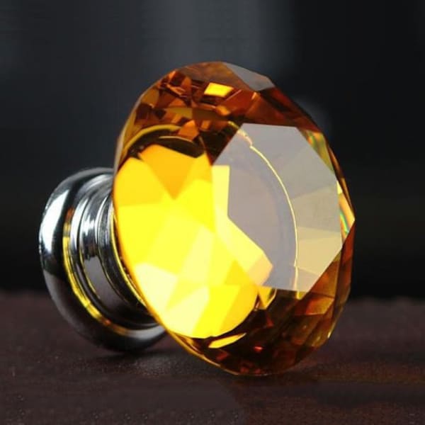 Crystal Knob Glass Knobs Dresser Drawer Knobs Pull Handles / Cabinet Pulls Knobs Hardware Amber Yellow Silver Furniture Handle Diamond Bling