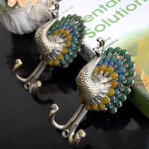 Peacock Decorative Wall Hook Metal Wall Hooks / Bronze Colorful Curtain Tie Backs Hardware Hanger Coat Rack Hangers Unique Hooks Hanger