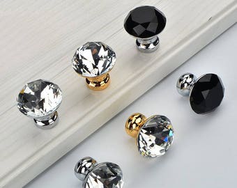 Glass Crystal Drawer Knobs Pulls Handles Dresser Knobs Pulls Gold Silver Clear Black Bling Kitchen Cabinet Door Knobs Handles Pull Hardware