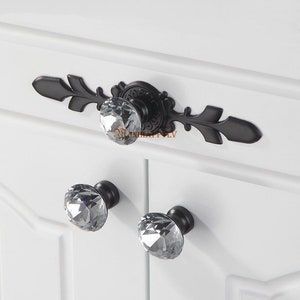 Glass Dresser Knobs Pulls Crystal Drawer Knobs Pulls Handles Black Clear Rhinestone Kitchen Cabinet Door Knobs Handle Back Plate Knob Bling