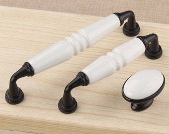 Cabinet Handles Pulls Ceramic White Black Dresser Drawer Handles Knobs Pulls /Kitchen Cupboard Handle Pull Knob Porcelain Furniture Hardware