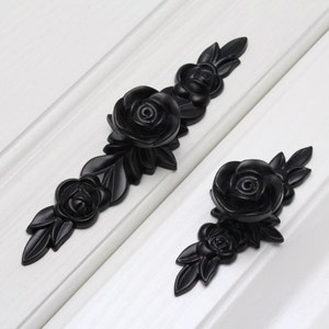 Black Rose Flower Knobs Pulls Dresser Knobs Pulls Drawer Pulls Handles Shabby Chic Kitchen Cabinet Knob Handle Furniture Hardware Decorative