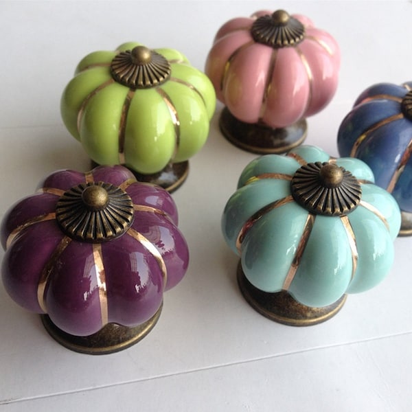 Colorful Knobs Kitchen Cabinet Knobs Dresser Knob Drawer Pulls Handles Knobs Ceramic /Purple Green Pink Antique Bronze Decorative Hardware