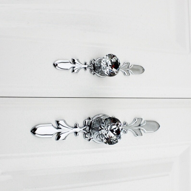 Crystal Drawer Knobs Pulls Handle Silver Chrome Clear Glass Dresser Knobs Pulls Back Plate Bling Rhinestone Kitchen Cabinet Door Knob Handle