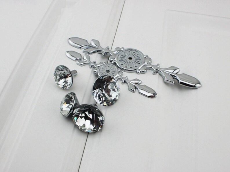 Crystal Drawer Knobs Pulls Handle Silver Chrome Clear Glass Dresser Knobs Pulls Back Plate Bling Rhinestone Kitchen Cabinet Door Knob Handle