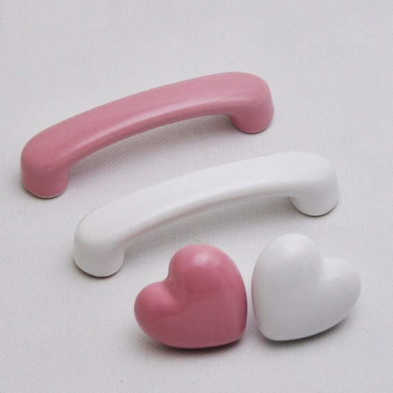 3 Pink Heart Dresser Knobs Pulls Drawer Pulls Handles Etsy