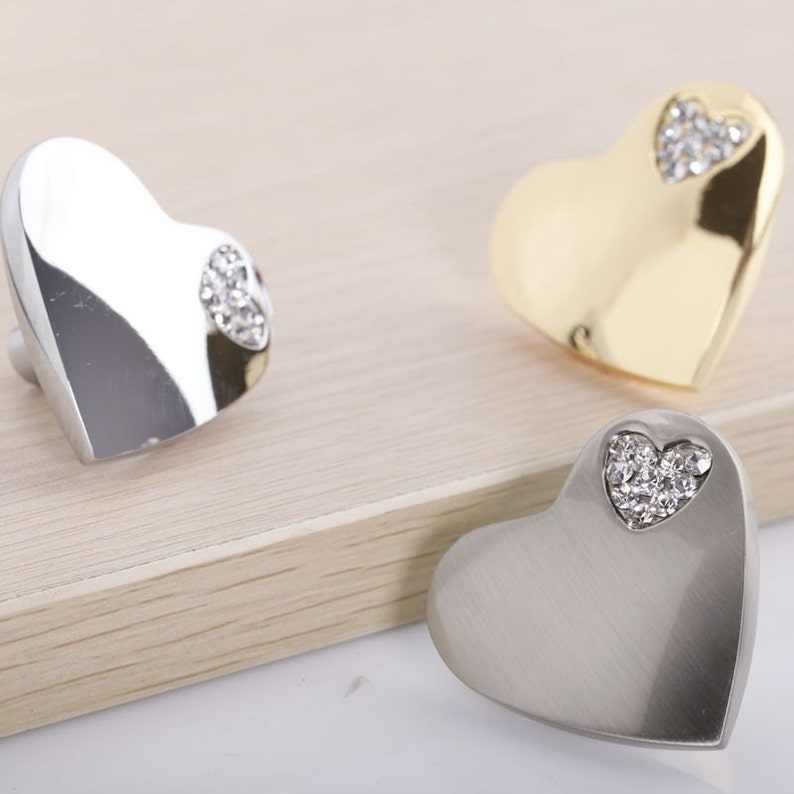 Gold Knobs Drawer Knobs Love Heart Clear Crystal Knob Etsy
